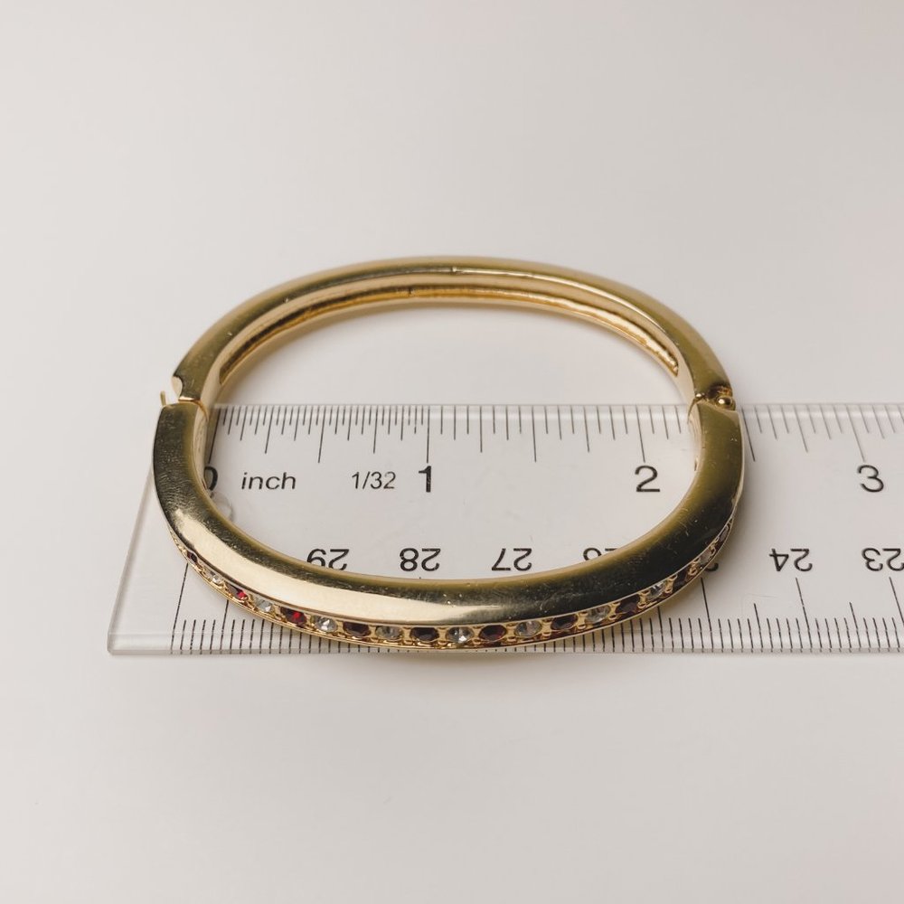 Red Clear Rhinestone Jewel Crystal Gold Tone Clamp Bangle Elegant Bracelet - Picture 12 of 12